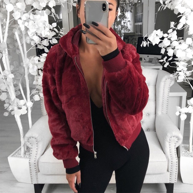 Veste Chaude en Fausse Fourrure avec Poches pour Femmes