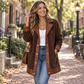 Veste en peluche à patchwork et à col revers pour femme