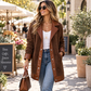 Veste en peluche à patchwork et à col revers pour femme