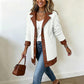 Veste en peluche à patchwork et à col revers pour femme
