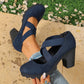 Chaussures Mary Jane à bout rond pour femmes avec brides croisées, talons épais, plateforme et découpes, talons hauts