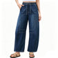 Pantalon en denim décontracté à jambes larges et coupe relax pour femme