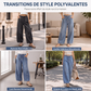 Pantalon en denim décontracté à jambes larges et coupe relax pour femme
