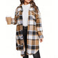 Manteau long à revers, à carreaux, élégant, pour femme
