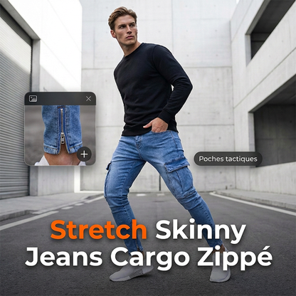 Jean cargo stretch ajusté skinny pour homme