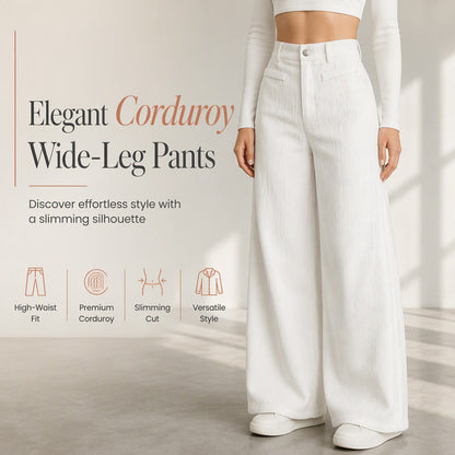 Pantalon large en velours côtelé à taille haute pour femme