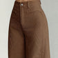 Pantalon large en velours côtelé à taille haute pour femme