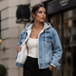 Veste en jean à capuche superposée pour femme, avec doublure chaude