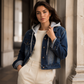 Veste en jean à capuche superposée pour femme, avec doublure chaude
