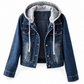 Veste en jean à capuche superposée pour femme, avec doublure chaude
