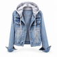 Veste en jean à capuche superposée pour femme, avec doublure chaude