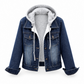 Veste en jean à capuche superposée pour femme, avec doublure chaude