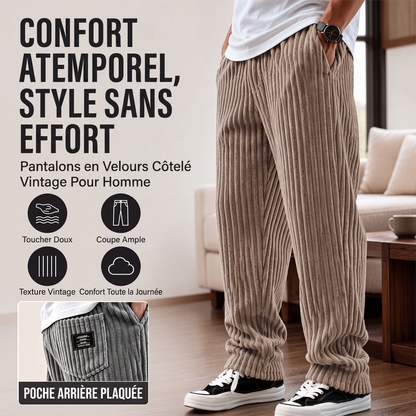 Pantalon en velours côtelé rayé rétro pour homme