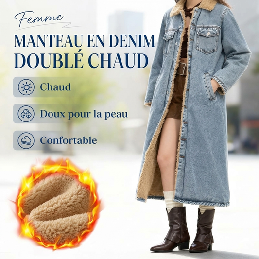 Manteau long en jean doublé chaud pour femme