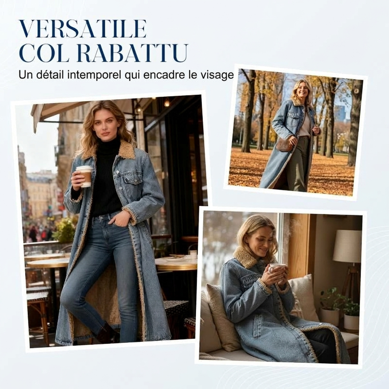 Manteau long en jean doublé chaud pour femme