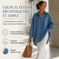 Chemise pull en jean décontractée pour femme, col V, manches chauve-souris et ourlet asymétrique, coupe ample