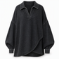 Chemise pull en jean décontractée pour femme, col V, manches chauve-souris et ourlet asymétrique, coupe ample
