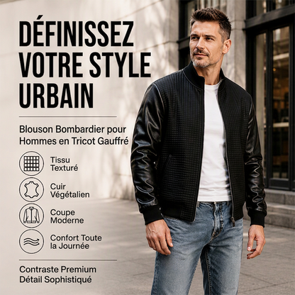 Veste gaufrière pour homme avec manches en cuir PU