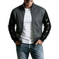 Veste gaufrière pour homme avec manches en cuir PU