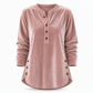 T-shirt décontracté à manches longues en velours ample pour femme, avec col V boutonné
