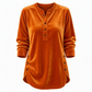 T-shirt décontracté à manches longues en velours ample pour femme, avec col V boutonné