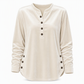 T-shirt décontracté à manches longues en velours ample pour femme, avec col V boutonné