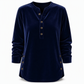 T-shirt décontracté à manches longues en velours ample pour femme, avec col V boutonné