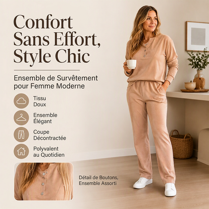 Ensemble sweat à demi-boutons et pantalon de survêtement pour femme