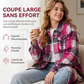 Chemise-veste décontractée à carreaux et boutons pour femme, coupe longue