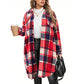 Chemise-veste décontractée à carreaux et boutons pour femme, coupe longue