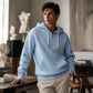 Sweat à capuche décontracté en velours côtelé pour homme, demi-zip