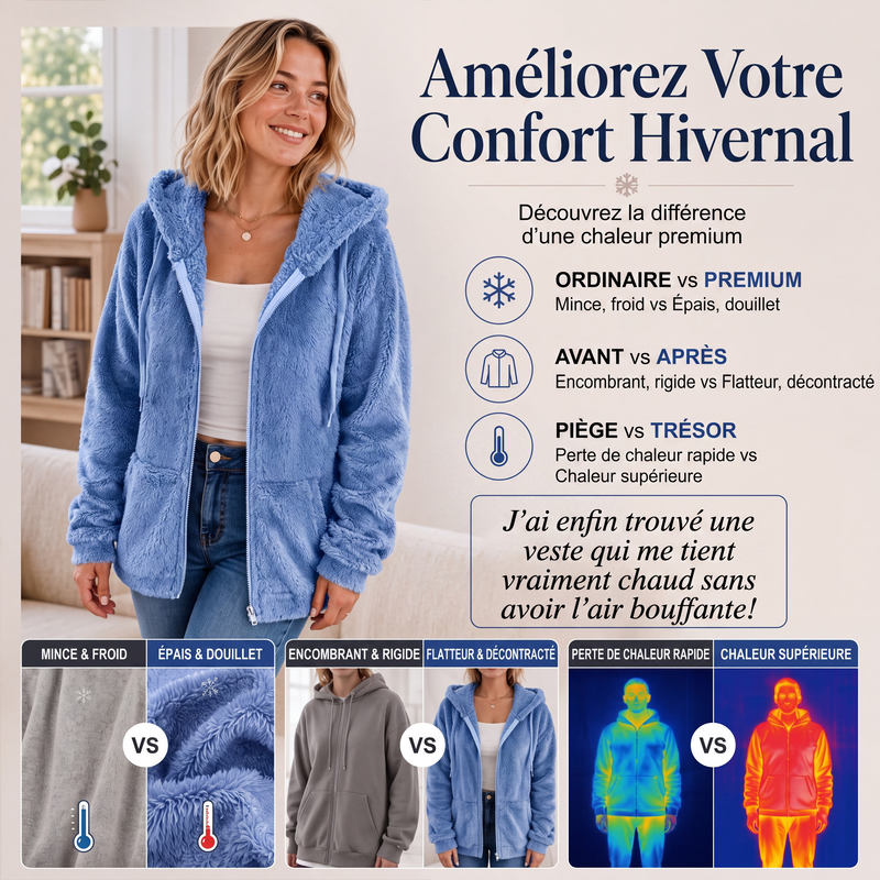 Veste à capuche douce et moelleuse pour femme