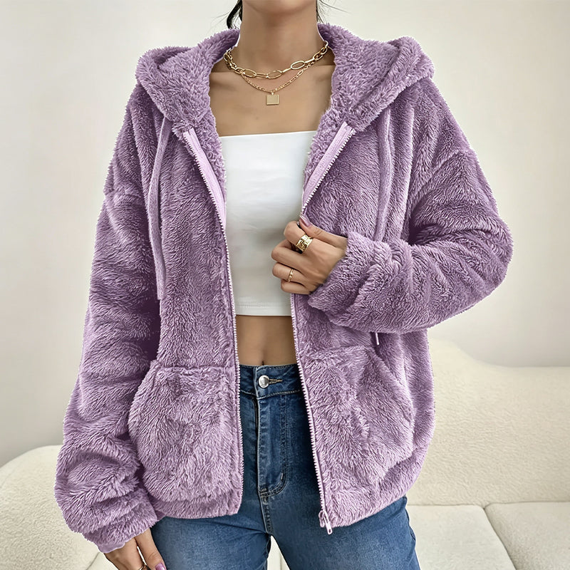 Veste à capuche douce et moelleuse pour femme