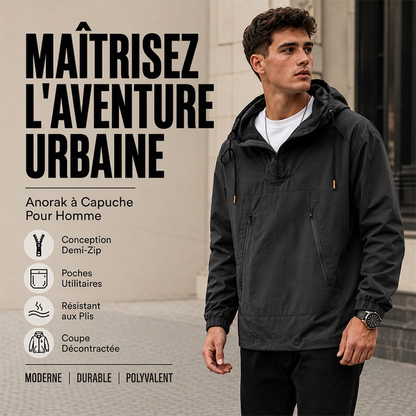 Anorak à capuche décontracté coupe-vent pour homme