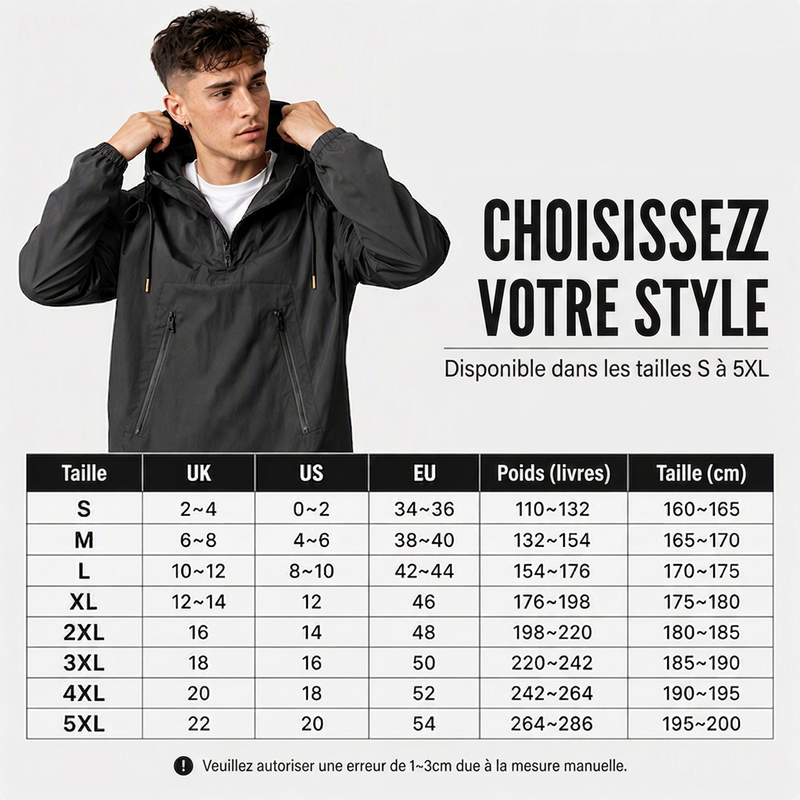 Anorak à capuche décontracté coupe-vent pour homme