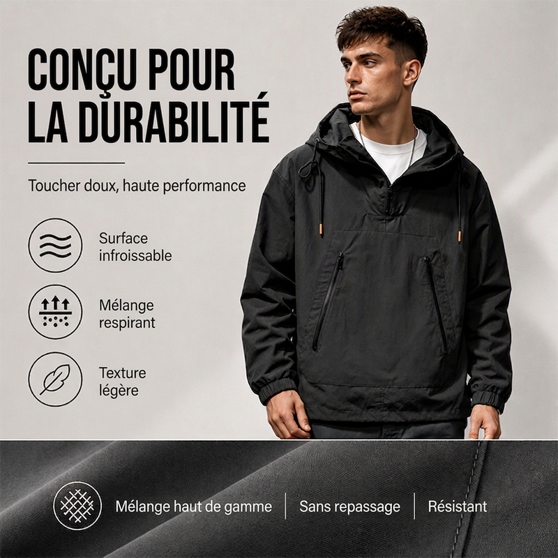 Anorak à capuche décontracté coupe-vent pour homme