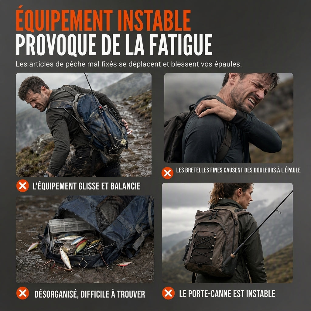 Sac à dos de pêche extérieur pour homme, sac de voyage multifonction à grande capacité avec porte-canne, sac pour matériel de pêche aux leurres