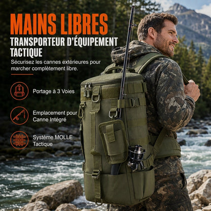 Sac à dos de pêche extérieur pour homme, sac de voyage multifonction à grande capacité avec porte-canne, sac pour matériel de pêche aux leurres
