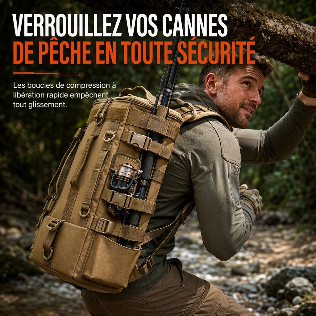 Sac à dos de pêche extérieur pour homme, sac de voyage multifonction à grande capacité avec porte-canne, sac pour matériel de pêche aux leurres