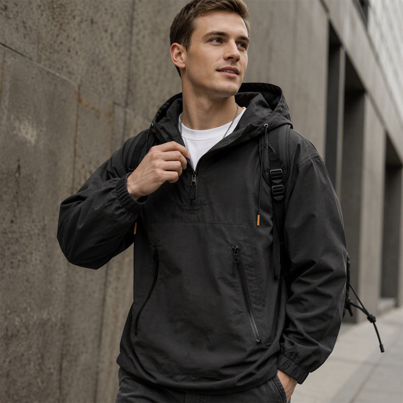 Anorak à capuche décontracté coupe-vent pour homme