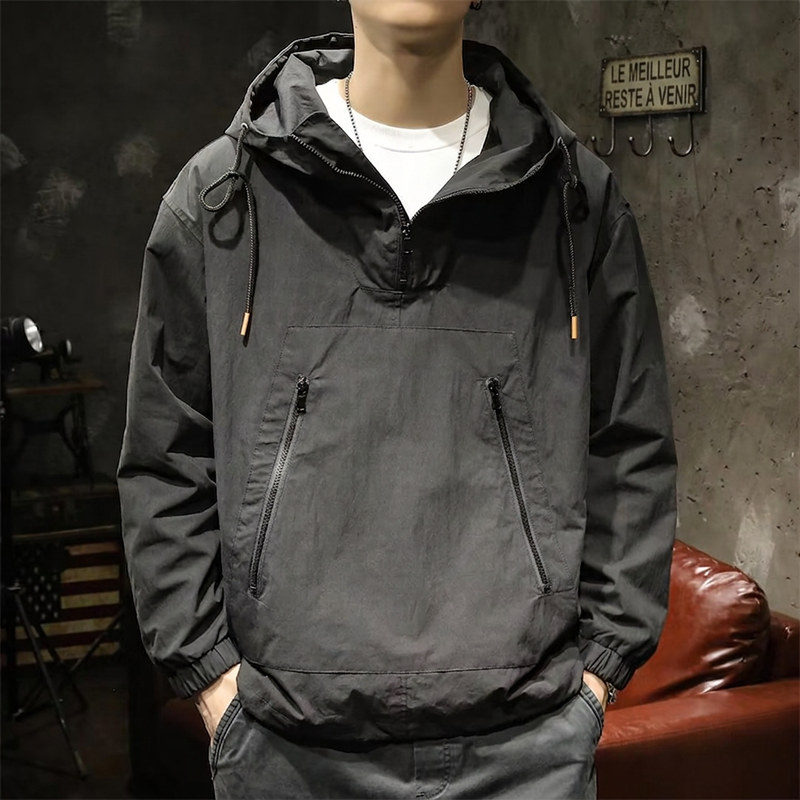 Anorak à capuche décontracté coupe-vent pour homme