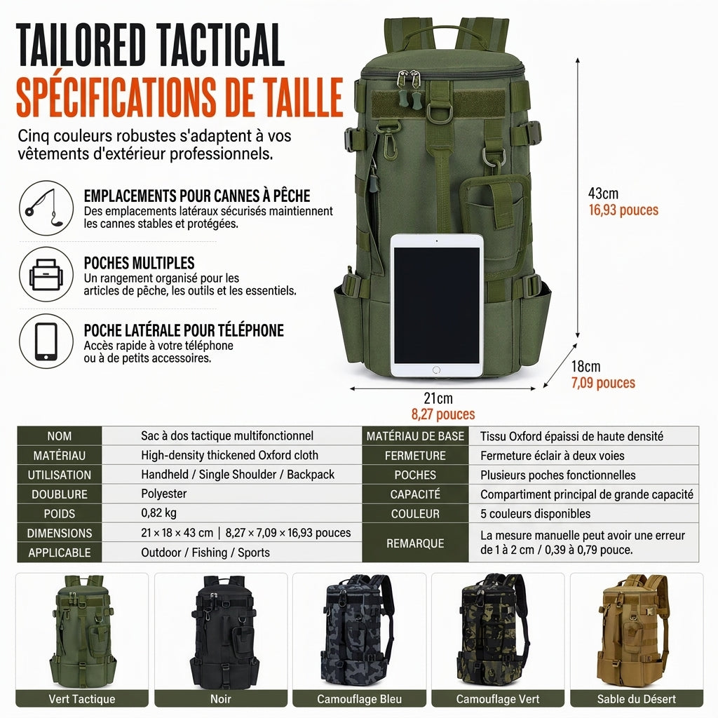 Sac à dos de pêche extérieur pour homme, sac de voyage multifonction à grande capacité avec porte-canne, sac pour matériel de pêche aux leurres