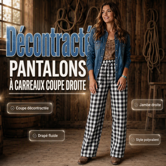 Pantalon droit à carreaux décontracté pour femme