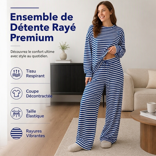 Ensemble de pyjama 2 pièces à manches longues rayé pour femme