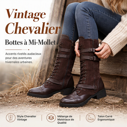 Bottines de combat vintage pour femmes à lacets et boucle