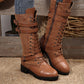 Bottines de combat vintage pour femmes à lacets et boucle