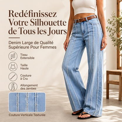 Jeans larges extensibles pour femmes avec bordure brute