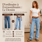 Jeans larges extensibles pour femmes avec bordure brute
