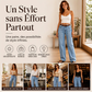 Jeans larges extensibles pour femmes avec bordure brute