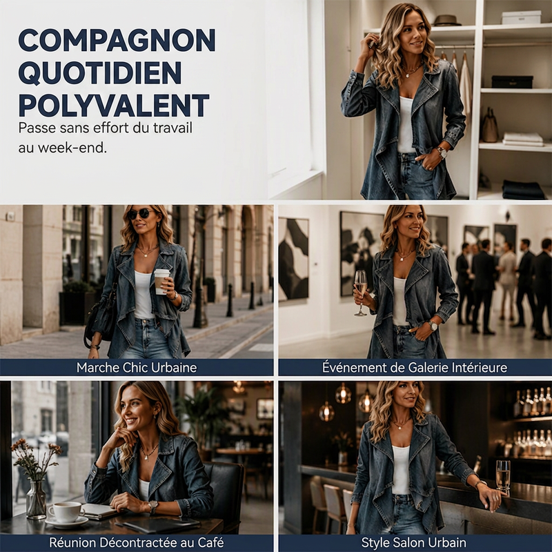 Veste trench en jean ouverte pour femme
